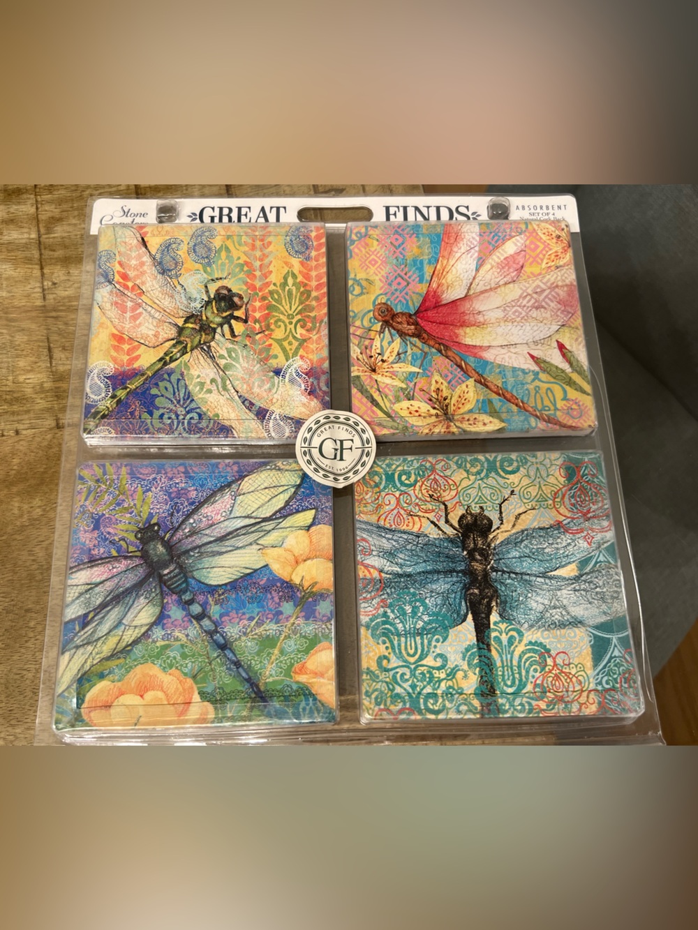 Great Finds Dragonfly Coasters - Multicolor Floral Set